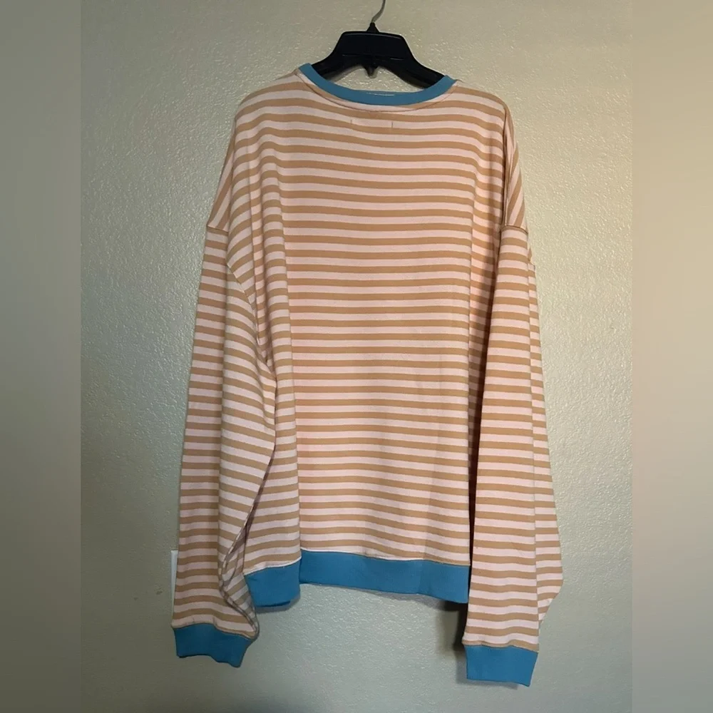 NWOT FREE PEOPLE STRIPPED OVERSIZED CREWNECK SWEATSHIRT IN LATTE COMBO - Picture 4 of 7